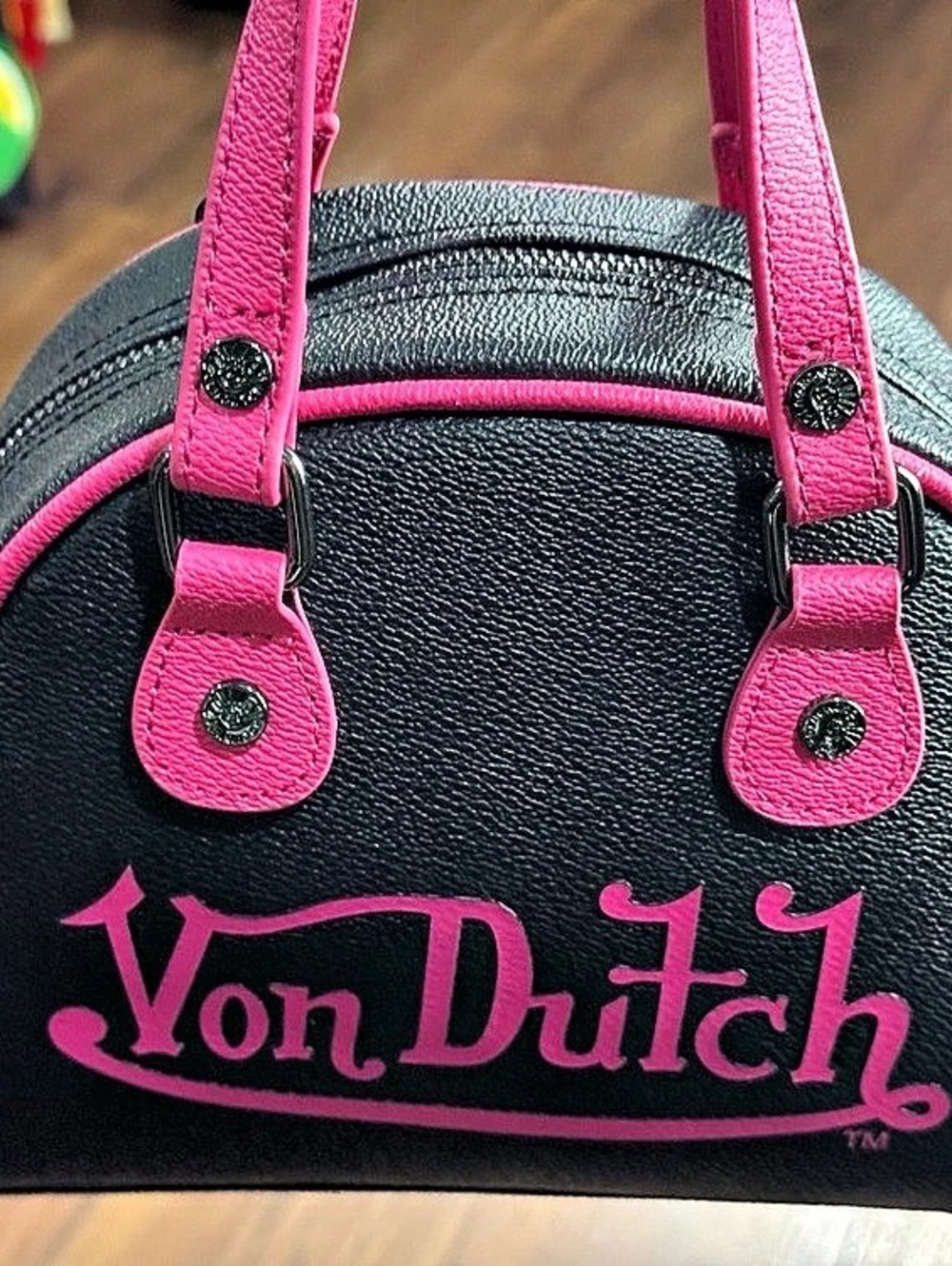 Von Dutch Black & Pink Two-Tone Bowling Bag